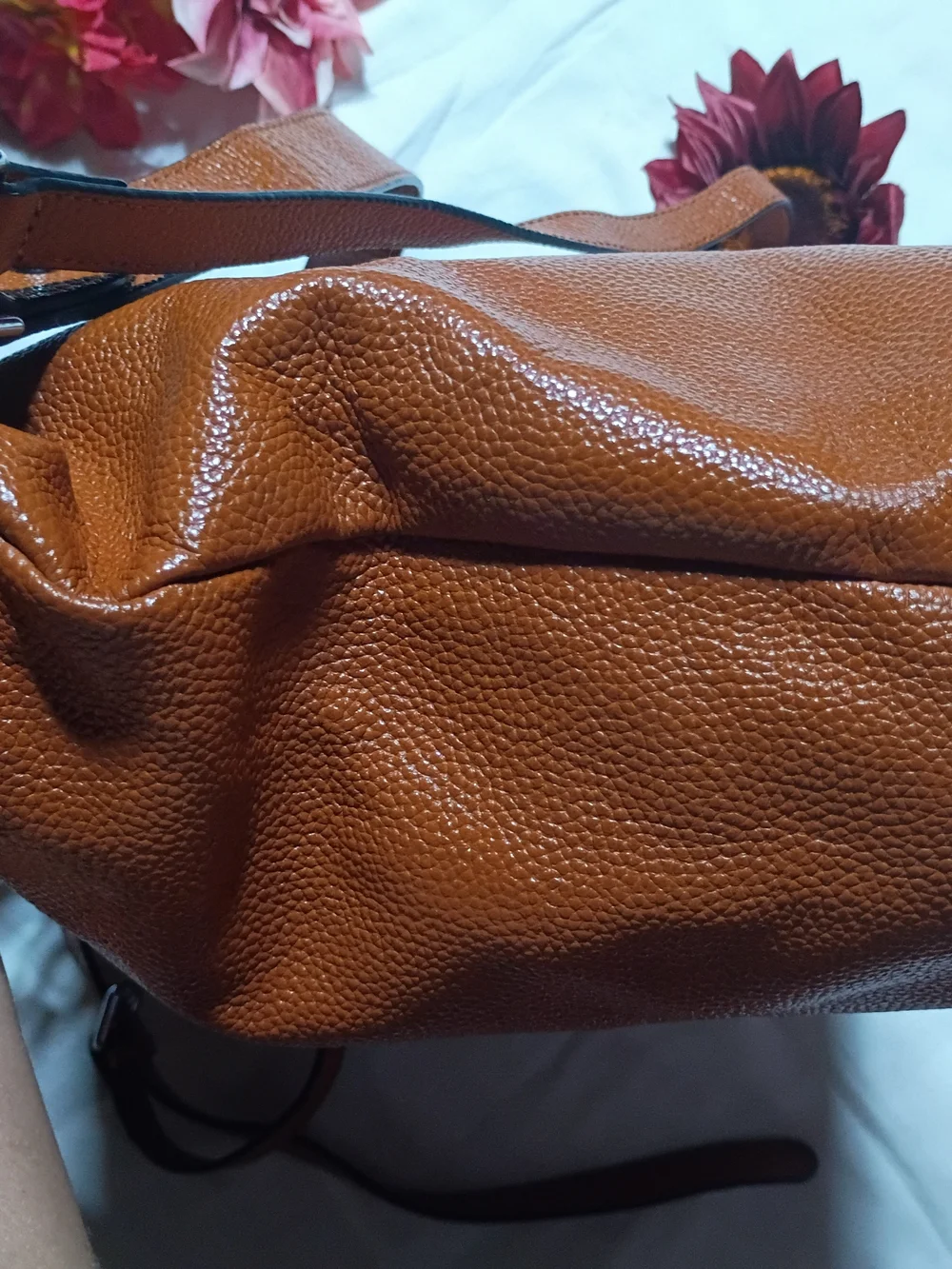 Structured Pebbled Satchel in Cognac Orange